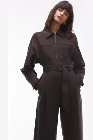 & OTHER STORIES Wool blend long sleeve utility jumpsuit in dark brown