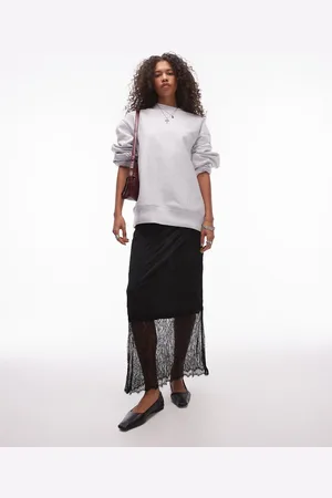 Topshop Crinkle lace hem detail midi skirt in