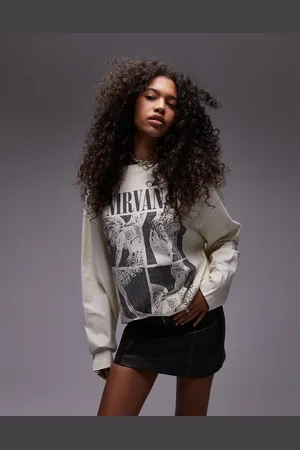 Topshop Licence graphic Nirvana long sleeve skater in ecru