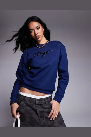 HUGO BOSS Easy crewneck sweatshirt in navy with logo print and diamante detailing