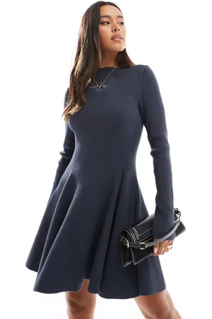 & OTHER STORIES Contoured rib knitted mini dress with flared hem in dark blue