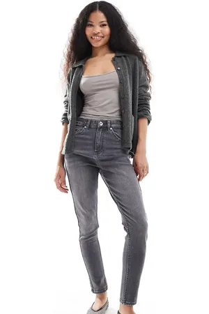 Bershka Petite high waist skinny jeans in washed dark
