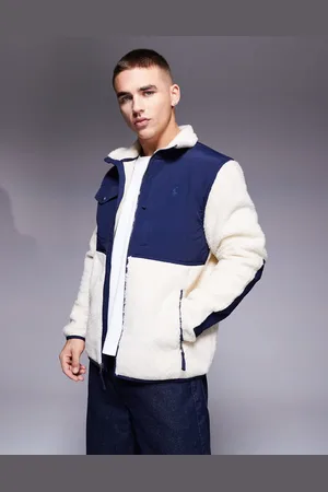 Ralph Lauren Icon logo borg sherpa hybrid jacket in cream/navy