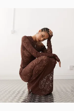 Lioness Asymmetric lace top co-ord in chocolate