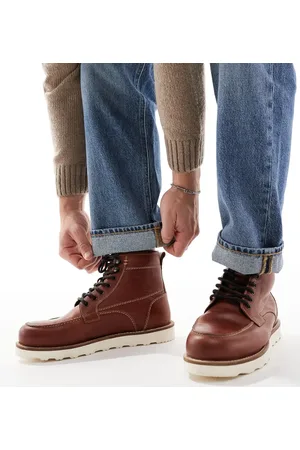 ASOS Lace up boots in leather with contrast sole