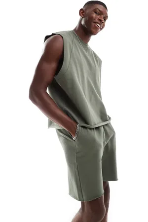 ASOS Pyjama set with raw hem vest and shorts in khaki