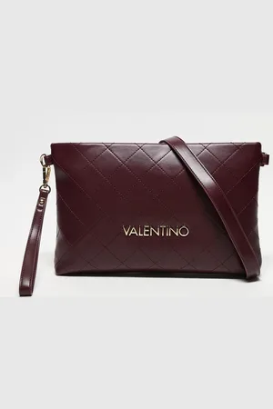 VALENTINO Valentino nur re large quilted large clutch bag with wristlet strap in burgundy