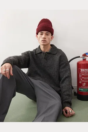 Weekday Bobby wool blend polo jumper in dark melange