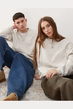 Dr Denim Unisex Kenan heavyweight relaxed fit crew neck sweatshirt in oatmeal with small logo