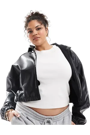 ASOS ASOS DESIGN Curve PU cropped zip through hoodie in
