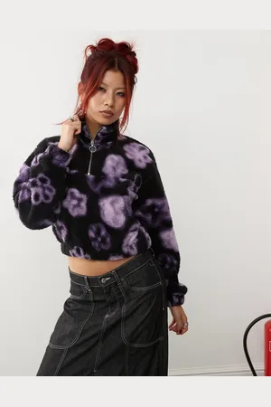 Monki Borg half zip up fleece sweatshirt in flower print
