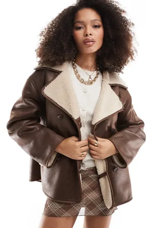 Stradivarius Faux leather jacket with borg lining in