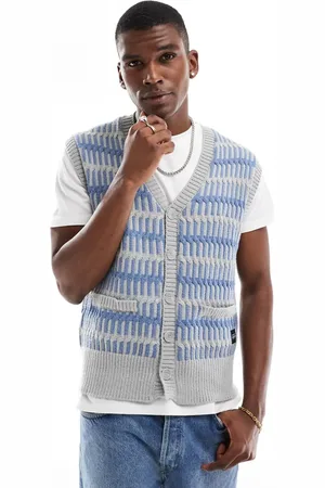 Native Youth Braided knit waistcoat in grey and blue