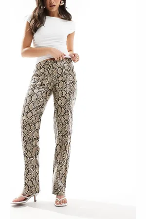 Bershka Straight leg faux leather trousers in snake print
