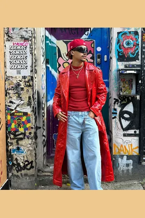 Labelrail X OliBrom PU longline coat in bright