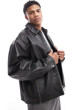 ASOS Premium real leather oversized harrington jacket in