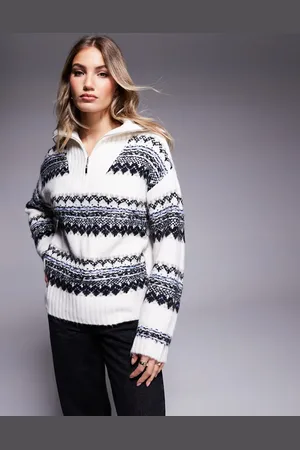 In The Style Knit half zip jumper in cream fairisle print