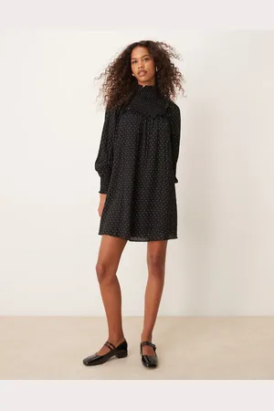 Glamorous Smock ruffle high neck mini dress in polka dot