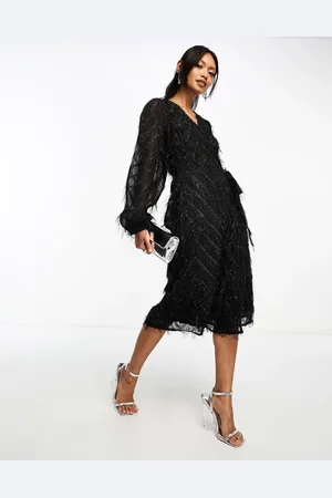 VILA Fluffy textured wrap midi dress in