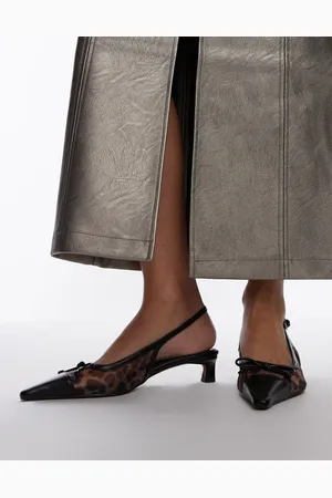 Topshop Alya mesh slingback mid heel court shoes in leopard print