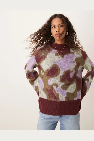 Y.A.S Camo jumper with burgundy contrast edge in