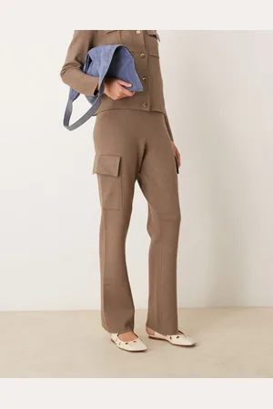 VILA Premium structured knit trouser co-ord in taupe