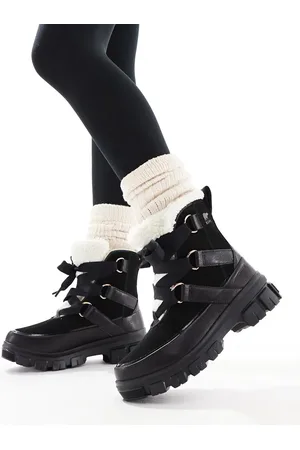 sorel Torino V Resort WP waterproof fleece lined faux fur leather snow boots in and chalk