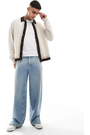Cotton On Cotton On knitted button front collar detail cardigan in natural stripe