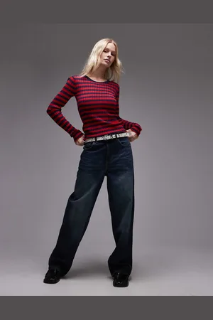 Résumé Resume fitted rib stripe long sleeve lightweight jumper in red navy