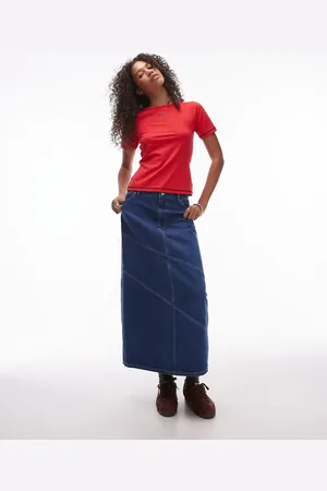 Résumé Resume midi skirt in indigo denim with contrast stitch
