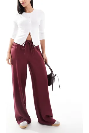 ASOS Soft tailored wide leg pull on trouser in burgundy