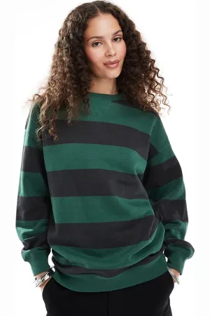 Daisy Street Relaxed sweatshirt in green and navy stripe