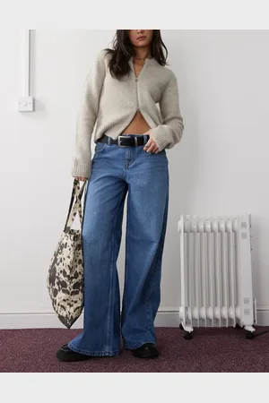 Noisy May Andy low rise wide leg jeans in mid wash