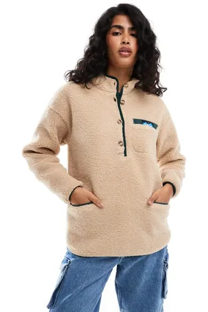 Kavu Roselake half zip borg fleece in beige