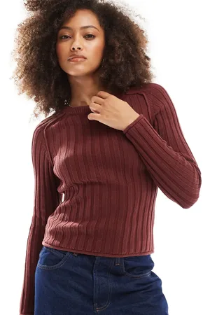 Pull&Bear Ribbed knit jumper in burgundy