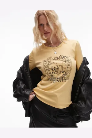 Topshop Graphic Austin Texas long sleeve top in buttermilk