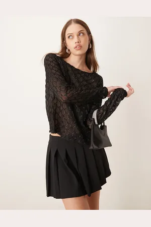 VILA Textured glitter detail long sleeve top in