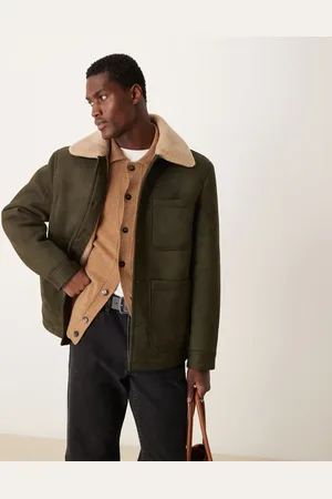 MANGO Borg collar button down avaitor jacket in
