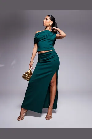 ASOS Co-ord pleated side scuba column maxi skirt with side split in bottle