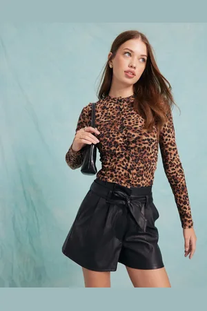 Miss Selfridge Button through rib cardigan in leopard print