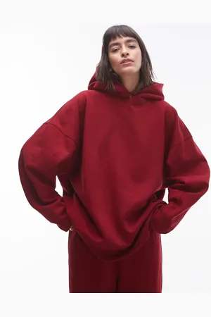 Topshop Premium co ord oversized hoodie in burgundy