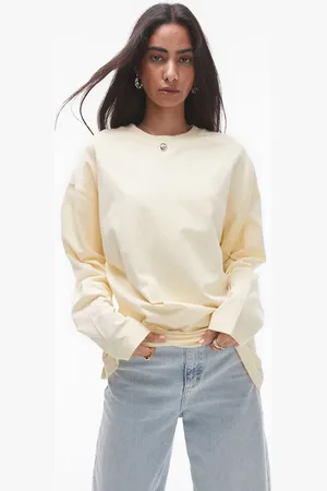 Topshop Premium seam detail long sleeve skater tee in buttermilk