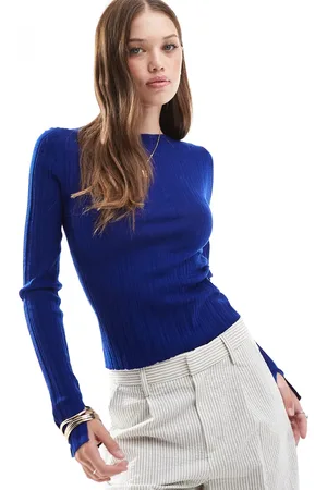 & OTHER STORIES Merino wool knitted rib fitted top with boat neck and split cuffs in bright