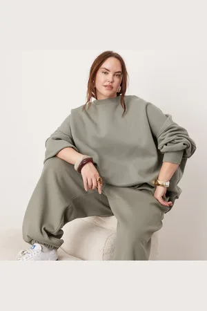 ASOS Curve premium heavy weight sweatshirt with seam detailing in olive