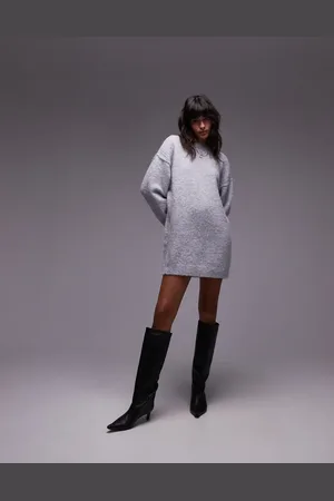 Topshop Knitted oversized crew mini dress with exposed seam detail in