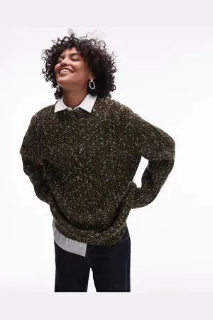 ARKET Wool textured two-tone knit sweater in khaki