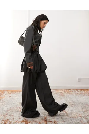 COLLUSION Wide leg tailored trouser co-ord in charcoal