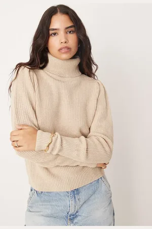 VILA Roll neck knitted jumper in beige