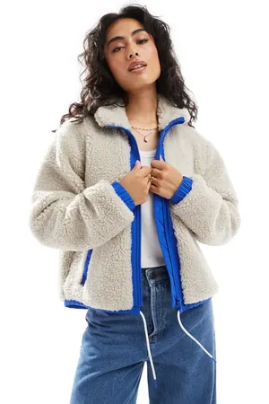 Hugo Blue Fosbury sherpa jacket in off with blue trim detail