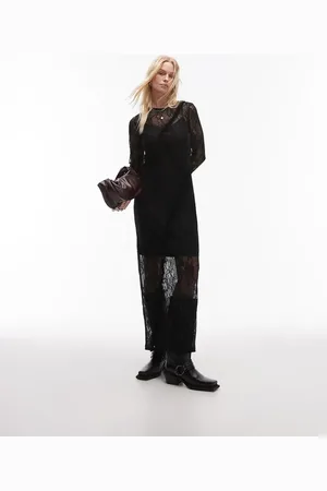 Topshop Lace ruffle long sleeve maxi dress in